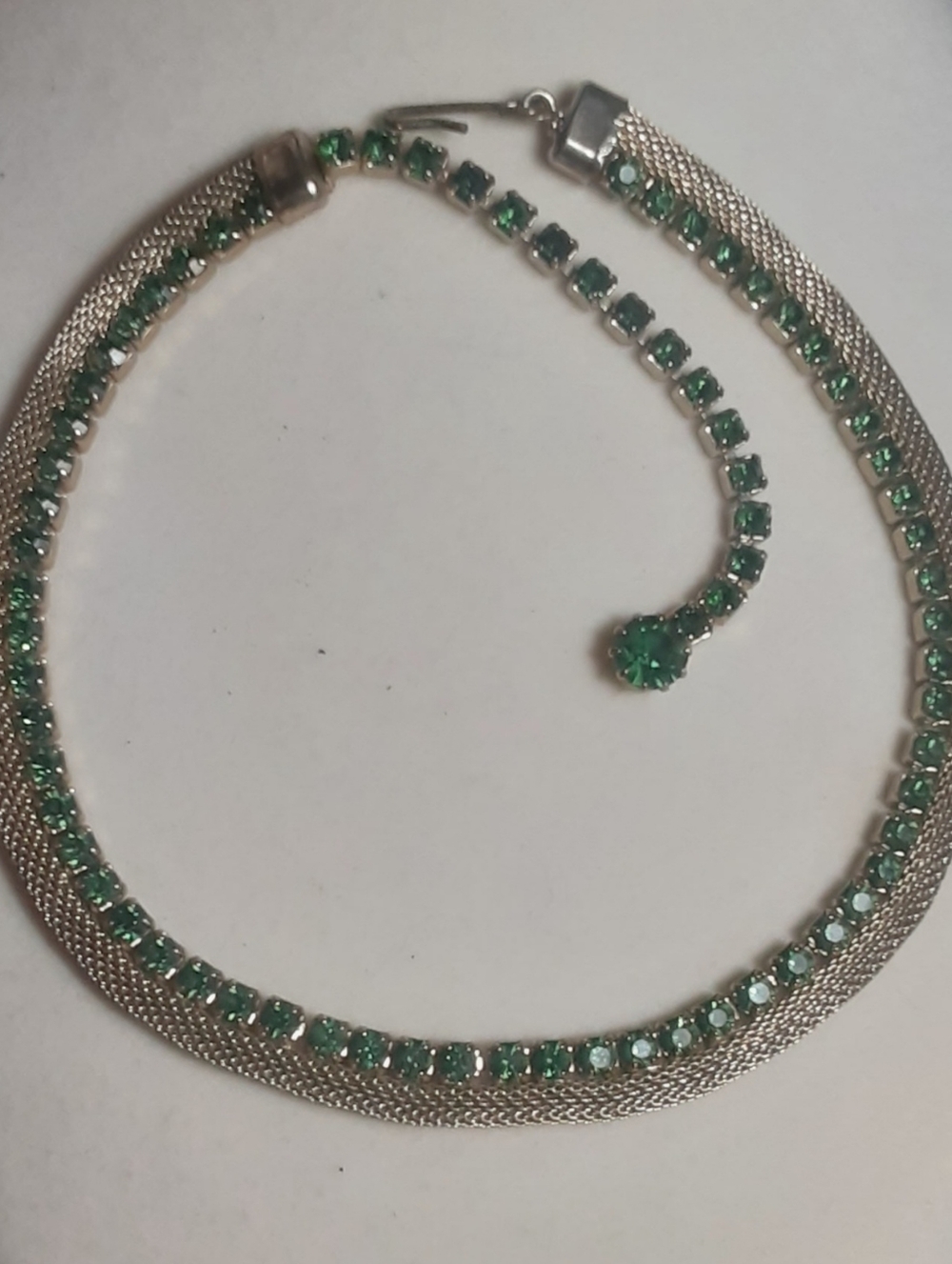 c1949-54 WEISS DRK GREEN CRYSTAL w/Goldtone Mesh CHOKER ~ Lovely ☆ Elegant